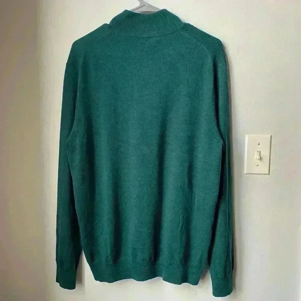 Men’s Jos. A. Bank Half-Zip Sweater - 100% Merino Wool, Large, Blue-Green